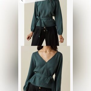 VETTA Wrap Blouse in Deep Teal 100% Tencel multi ways to wear!